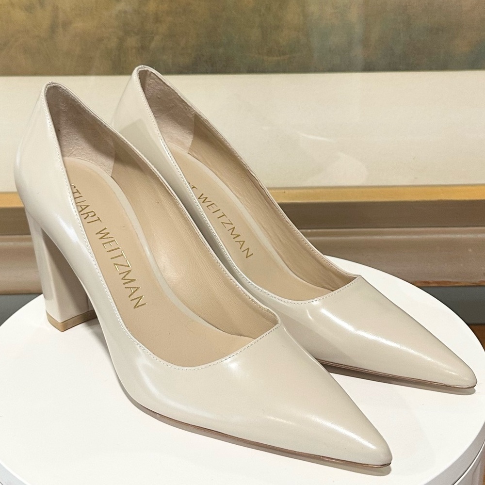 🌹STUART WEITZMAN🌹Stuart 85MM Leather Block-Heel Pumps Size: 9B - Picture 7 of 13